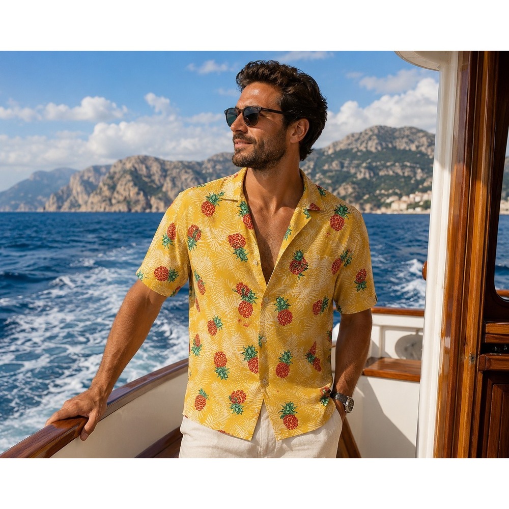 Margaritaville Men's XXL‎ Hawaiian Pineapple Short Sleeve Button-Up Collared